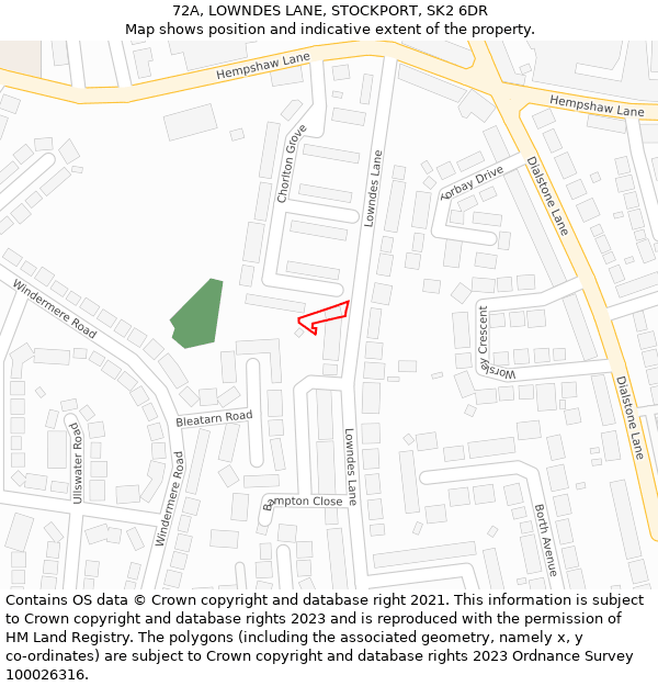 72A, LOWNDES LANE, STOCKPORT, SK2 6DR: Location map and indicative extent of plot
