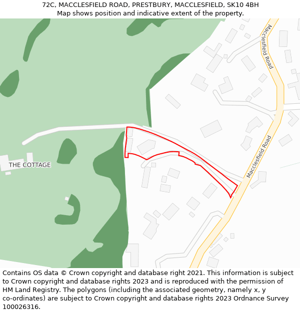 72C, MACCLESFIELD ROAD, PRESTBURY, MACCLESFIELD, SK10 4BH: Location map and indicative extent of plot