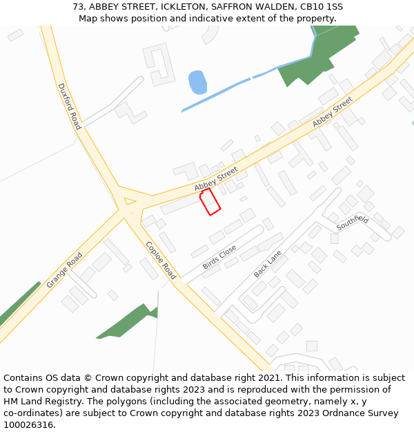 73, ABBEY STREET, ICKLETON, SAFFRON WALDEN, CB10 1SS: Location map and indicative extent of plot