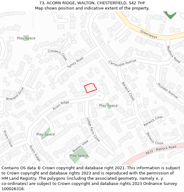 73, ACORN RIDGE, WALTON, CHESTERFIELD, S42 7HF: Location map and indicative extent of plot