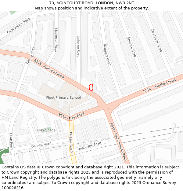 73, AGINCOURT ROAD, LONDON, NW3 2NT: Location map and indicative extent of plot