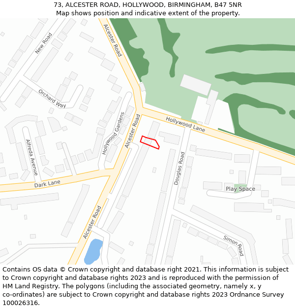 73, ALCESTER ROAD, HOLLYWOOD, BIRMINGHAM, B47 5NR: Location map and indicative extent of plot
