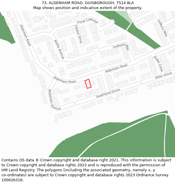 73, ALDENHAM ROAD, GUISBOROUGH, TS14 8LA: Location map and indicative extent of plot