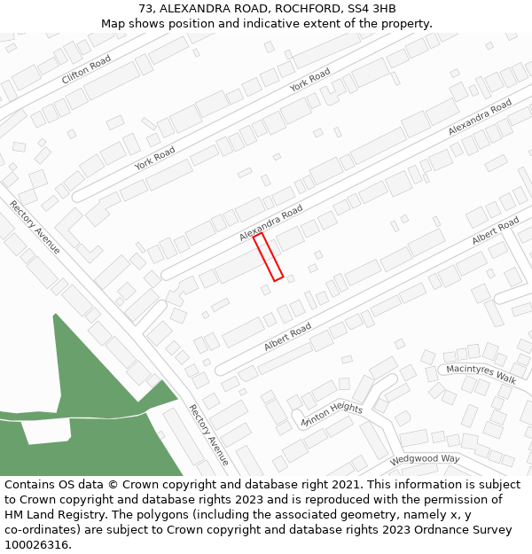 73, ALEXANDRA ROAD, ROCHFORD, SS4 3HB: Location map and indicative extent of plot