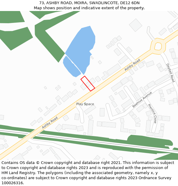 73, ASHBY ROAD, MOIRA, SWADLINCOTE, DE12 6DN: Location map and indicative extent of plot