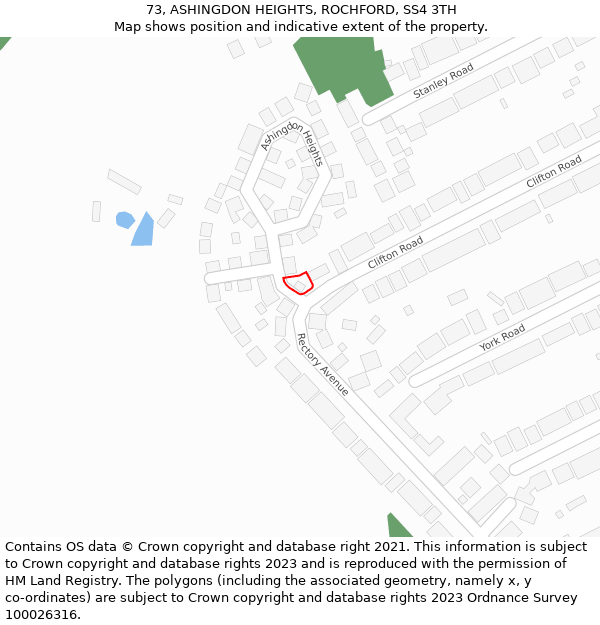 73, ASHINGDON HEIGHTS, ROCHFORD, SS4 3TH: Location map and indicative extent of plot