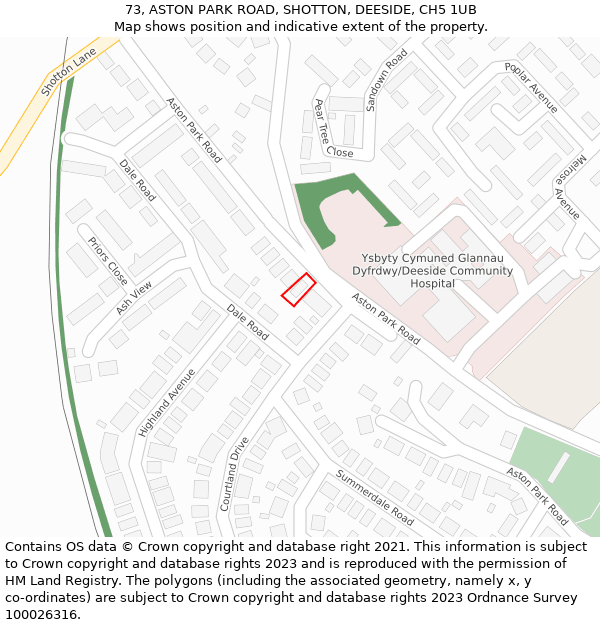 73, ASTON PARK ROAD, SHOTTON, DEESIDE, CH5 1UB: Location map and indicative extent of plot