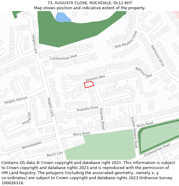 73, AUGUSTA CLOSE, ROCHDALE, OL12 6HT: Location map and indicative extent of plot