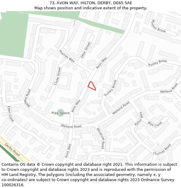 73, AVON WAY, HILTON, DERBY, DE65 5AE: Location map and indicative extent of plot