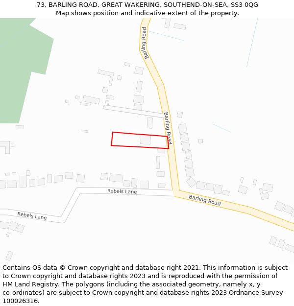 73, BARLING ROAD, GREAT WAKERING, SOUTHEND-ON-SEA, SS3 0QG: Location map and indicative extent of plot