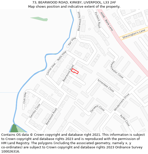 73, BEARWOOD ROAD, KIRKBY, LIVERPOOL, L33 2AF: Location map and indicative extent of plot