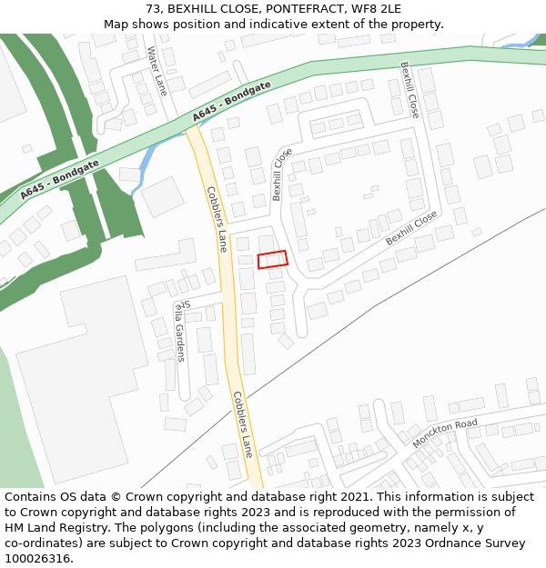 73, BEXHILL CLOSE, PONTEFRACT, WF8 2LE: Location map and indicative extent of plot