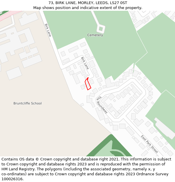 73, BIRK LANE, MORLEY, LEEDS, LS27 0ST: Location map and indicative extent of plot