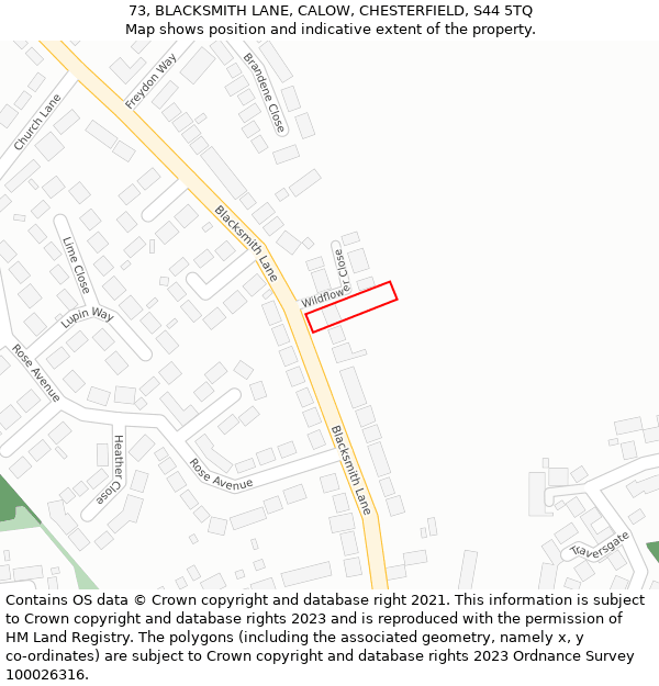 73, BLACKSMITH LANE, CALOW, CHESTERFIELD, S44 5TQ: Location map and indicative extent of plot