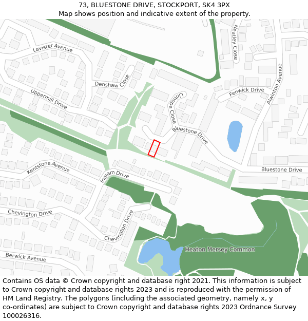 73, BLUESTONE DRIVE, STOCKPORT, SK4 3PX: Location map and indicative extent of plot