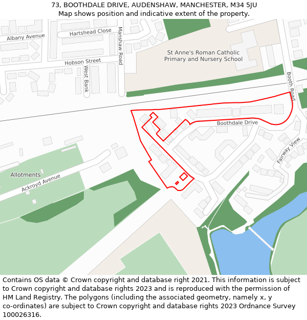 73, BOOTHDALE DRIVE, AUDENSHAW, MANCHESTER, M34 5JU: Location map and indicative extent of plot