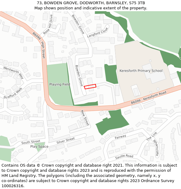 73, BOWDEN GROVE, DODWORTH, BARNSLEY, S75 3TB: Location map and indicative extent of plot