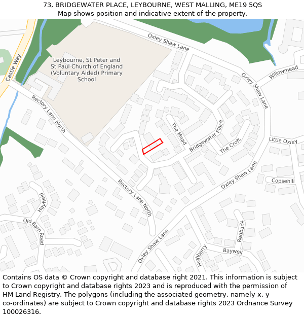 73, BRIDGEWATER PLACE, LEYBOURNE, WEST MALLING, ME19 5QS: Location map and indicative extent of plot