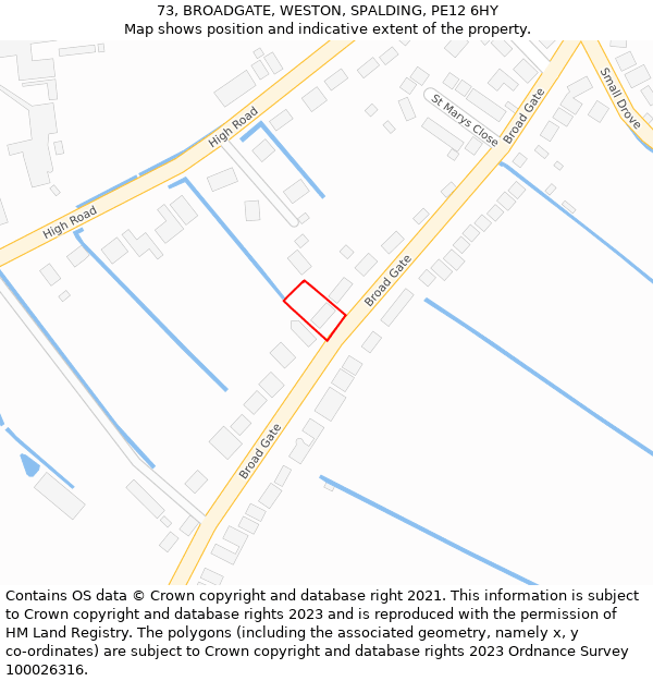 73, BROADGATE, WESTON, SPALDING, PE12 6HY: Location map and indicative extent of plot