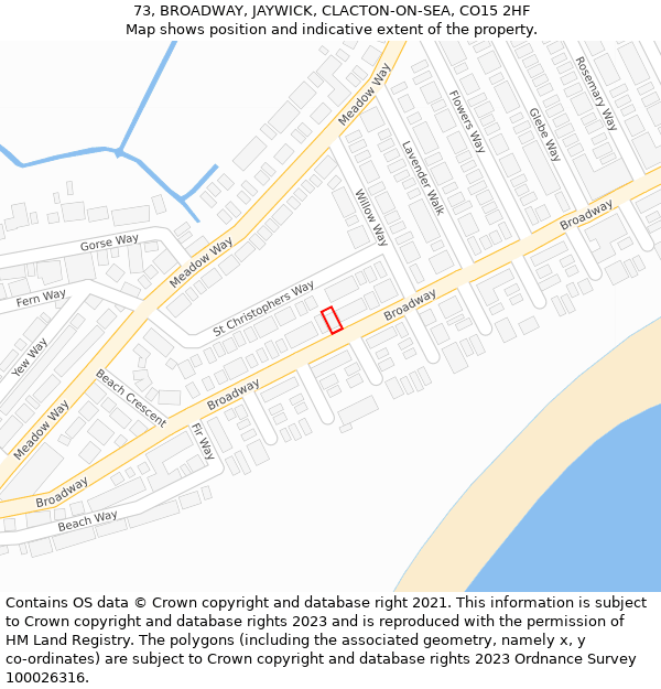 73, BROADWAY, JAYWICK, CLACTON-ON-SEA, CO15 2HF: Location map and indicative extent of plot