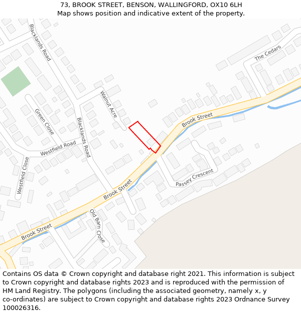 73, BROOK STREET, BENSON, WALLINGFORD, OX10 6LH: Location map and indicative extent of plot