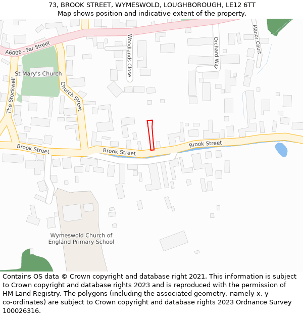 73, BROOK STREET, WYMESWOLD, LOUGHBOROUGH, LE12 6TT: Location map and indicative extent of plot