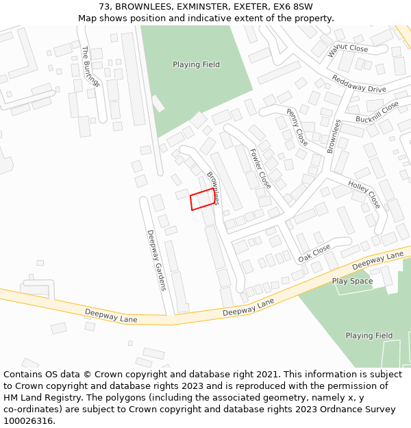 73, BROWNLEES, EXMINSTER, EXETER, EX6 8SW: Location map and indicative extent of plot