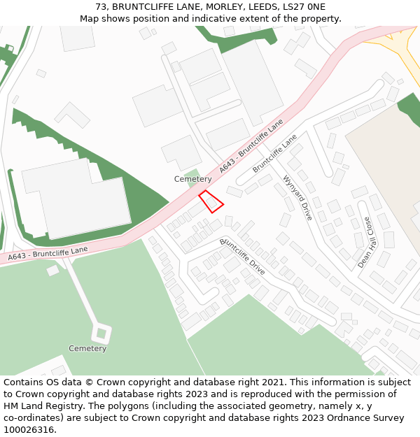 73, BRUNTCLIFFE LANE, MORLEY, LEEDS, LS27 0NE: Location map and indicative extent of plot