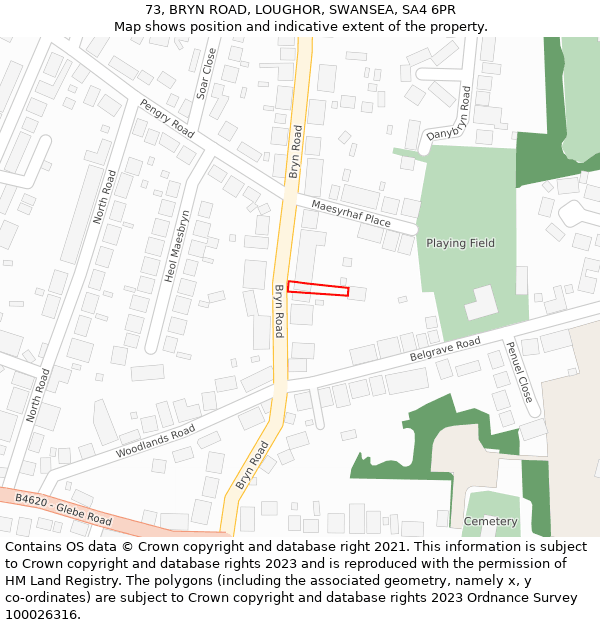 73, BRYN ROAD, LOUGHOR, SWANSEA, SA4 6PR: Location map and indicative extent of plot