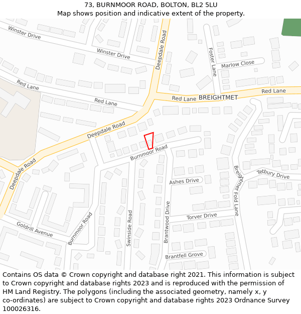73, BURNMOOR ROAD, BOLTON, BL2 5LU: Location map and indicative extent of plot