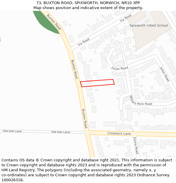 73, BUXTON ROAD, SPIXWORTH, NORWICH, NR10 3PP: Location map and indicative extent of plot