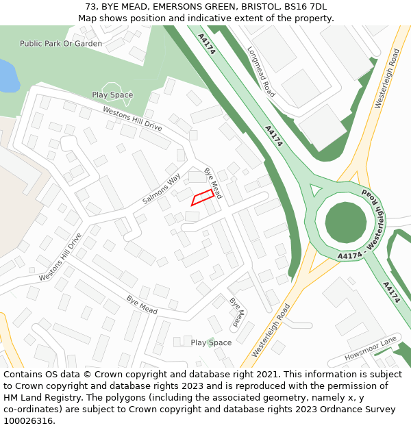 73, BYE MEAD, EMERSONS GREEN, BRISTOL, BS16 7DL: Location map and indicative extent of plot