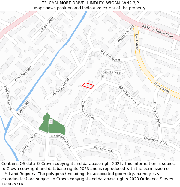 73, CASHMORE DRIVE, HINDLEY, WIGAN, WN2 3JP: Location map and indicative extent of plot