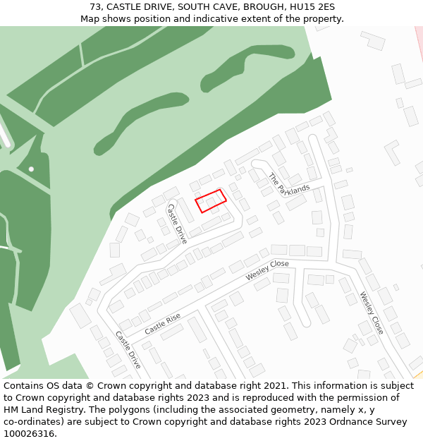 73, CASTLE DRIVE, SOUTH CAVE, BROUGH, HU15 2ES: Location map and indicative extent of plot