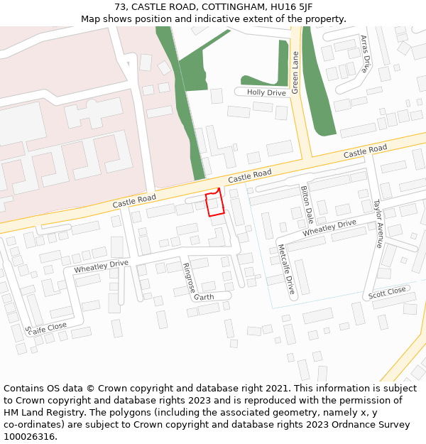 73, CASTLE ROAD, COTTINGHAM, HU16 5JF: Location map and indicative extent of plot