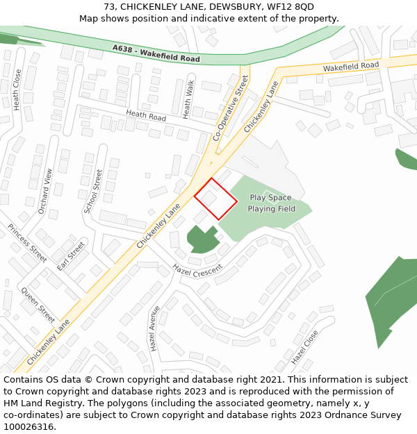 73, CHICKENLEY LANE, DEWSBURY, WF12 8QD: Location map and indicative extent of plot