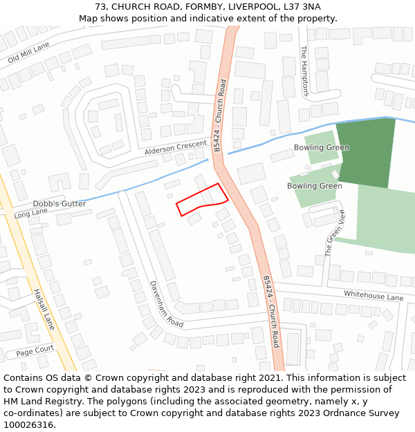 73, CHURCH ROAD, FORMBY, LIVERPOOL, L37 3NA: Location map and indicative extent of plot