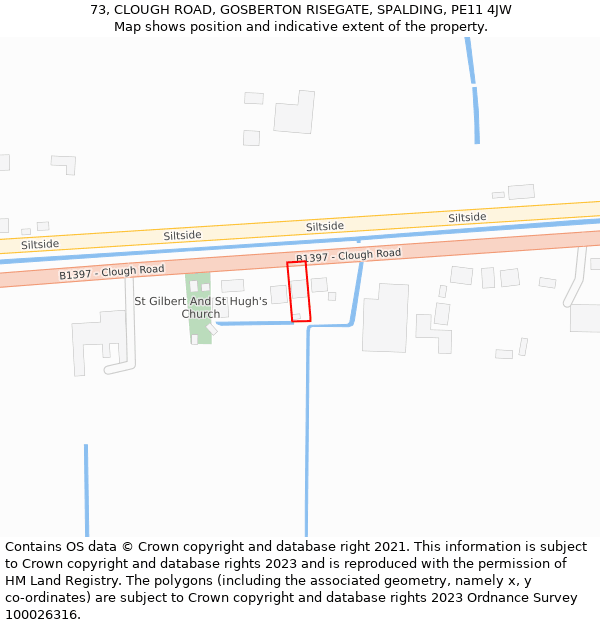 73, CLOUGH ROAD, GOSBERTON RISEGATE, SPALDING, PE11 4JW: Location map and indicative extent of plot
