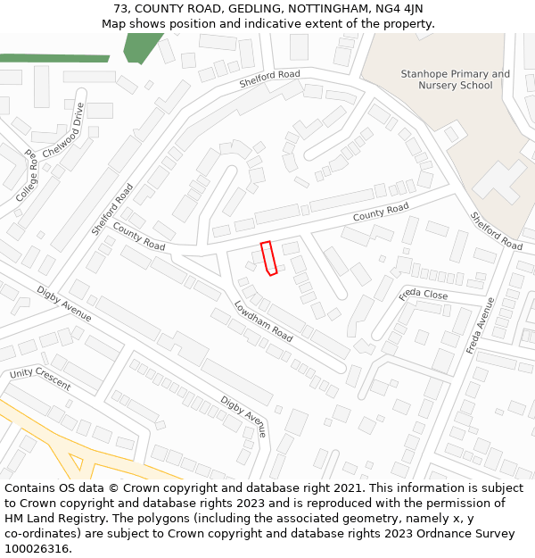 73, COUNTY ROAD, GEDLING, NOTTINGHAM, NG4 4JN: Location map and indicative extent of plot