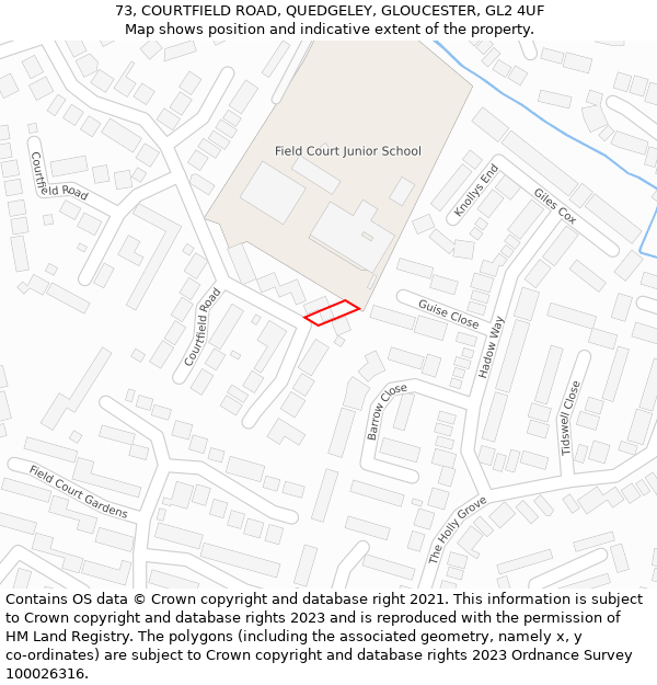 73, COURTFIELD ROAD, QUEDGELEY, GLOUCESTER, GL2 4UF: Location map and indicative extent of plot