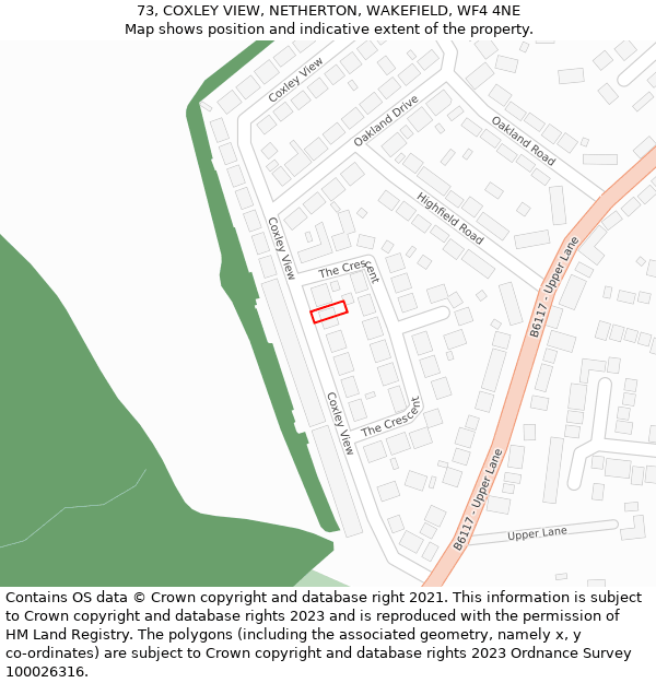 73, COXLEY VIEW, NETHERTON, WAKEFIELD, WF4 4NE: Location map and indicative extent of plot