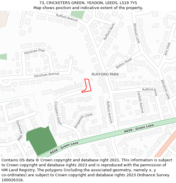 73, CRICKETERS GREEN, YEADON, LEEDS, LS19 7YS: Location map and indicative extent of plot