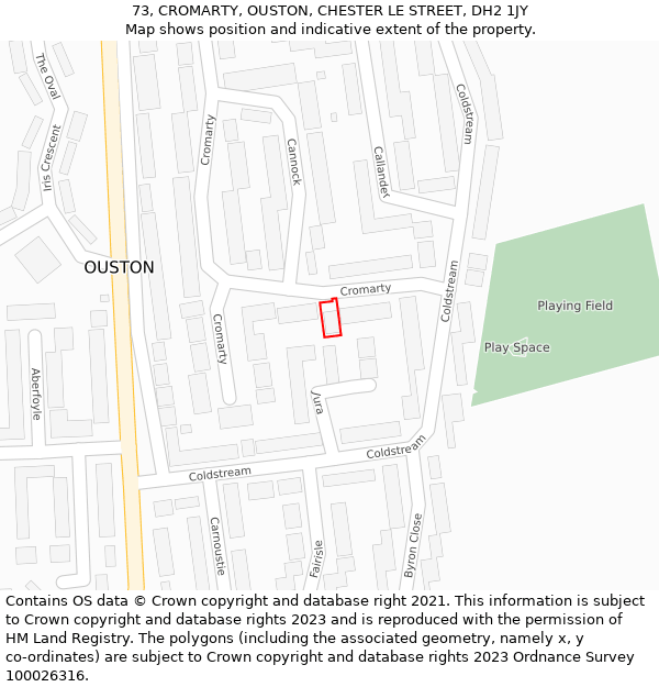 73, CROMARTY, OUSTON, CHESTER LE STREET, DH2 1JY: Location map and indicative extent of plot