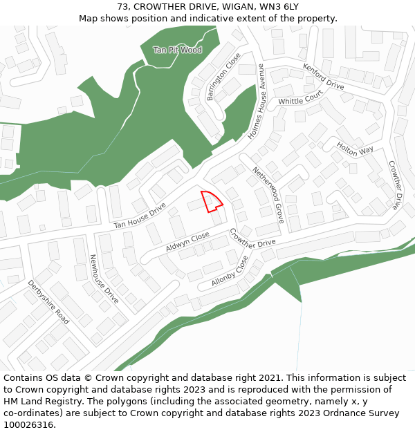 73, CROWTHER DRIVE, WIGAN, WN3 6LY: Location map and indicative extent of plot