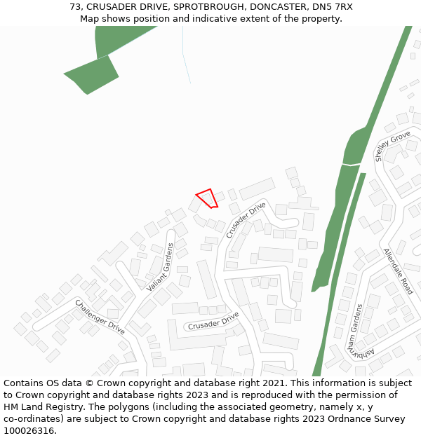 73, CRUSADER DRIVE, SPROTBROUGH, DONCASTER, DN5 7RX: Location map and indicative extent of plot