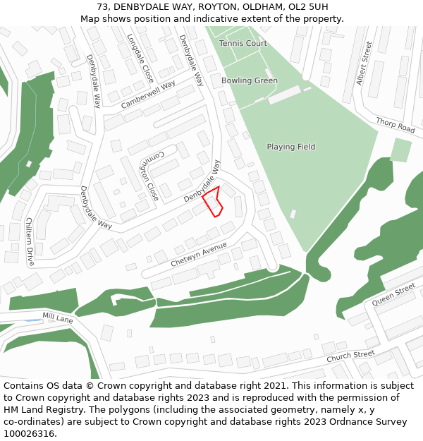 73, DENBYDALE WAY, ROYTON, OLDHAM, OL2 5UH: Location map and indicative extent of plot