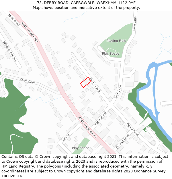 73, DERBY ROAD, CAERGWRLE, WREXHAM, LL12 9AE: Location map and indicative extent of plot
