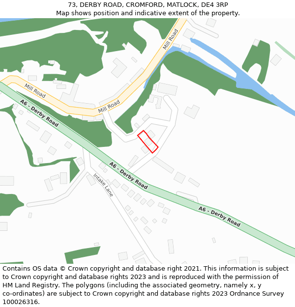 73, DERBY ROAD, CROMFORD, MATLOCK, DE4 3RP: Location map and indicative extent of plot