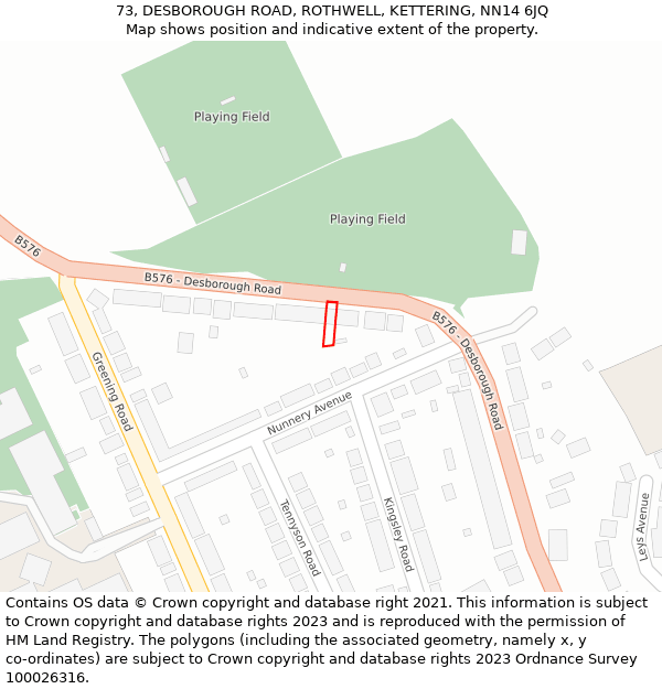 73, DESBOROUGH ROAD, ROTHWELL, KETTERING, NN14 6JQ: Location map and indicative extent of plot