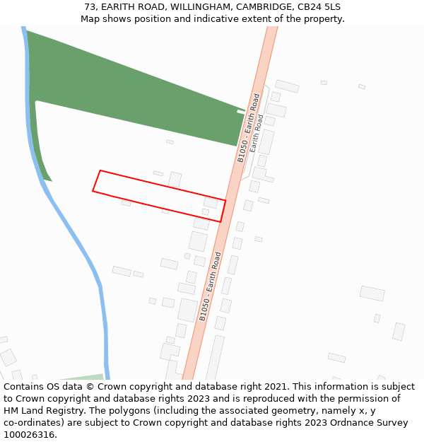 73, EARITH ROAD, WILLINGHAM, CAMBRIDGE, CB24 5LS: Location map and indicative extent of plot